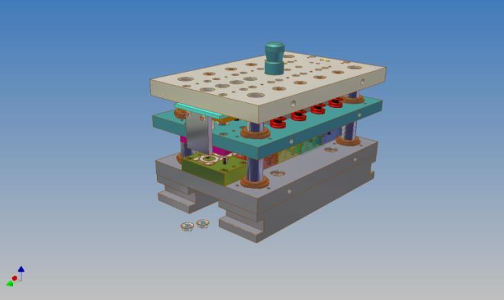 CAD-Rendering eines Stanzwerkzeugs zur Fertigung von Metallträgern für Dichtungen in der Automobilindustrie